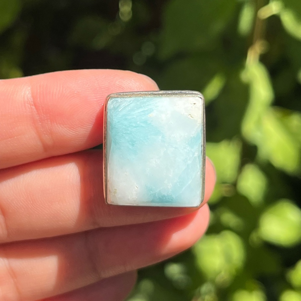 Size 7.5 925 silver plated hemimorphite‎ rectangular ring